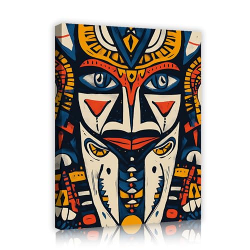 Toile tribale abstraite art mural déco bohème ethnique colorée pour bureau et maison