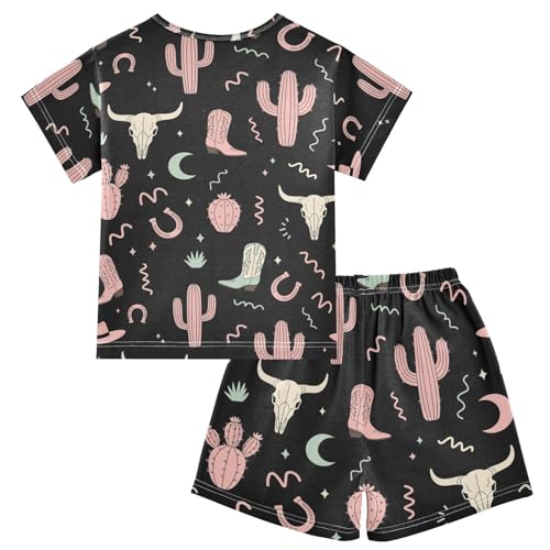 Pajama Short Sets Western Themed Seamless Pattern Design_1 Soft Cotton Summer Sleepwear 2 Piece PJS Size 5-14T2