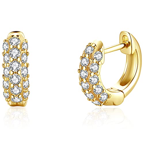 Bold CZ Hoops Small Thick Pave Huggies | 18K Gold Vermeil | Mini Wide Hoops CZ Gold Earrings for Women