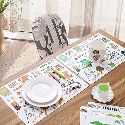 Image of YELONA Rectangular PVC Vinyl Non-Slip Insulation Heat-Resistant & Waterproof Stain Resistant Washable Placemat for Dining & Kitchen Table-(White & Orange,Set of 6)