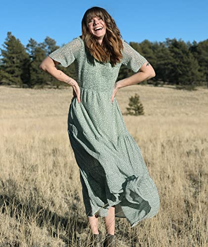 Btfbm Women Casual Short Sleeve Crew Neck Summer Dress Bohemian Floral Printed Flowy Maxi Dresses Tiered Cocktail Dress（Light Green, Small #TOP2