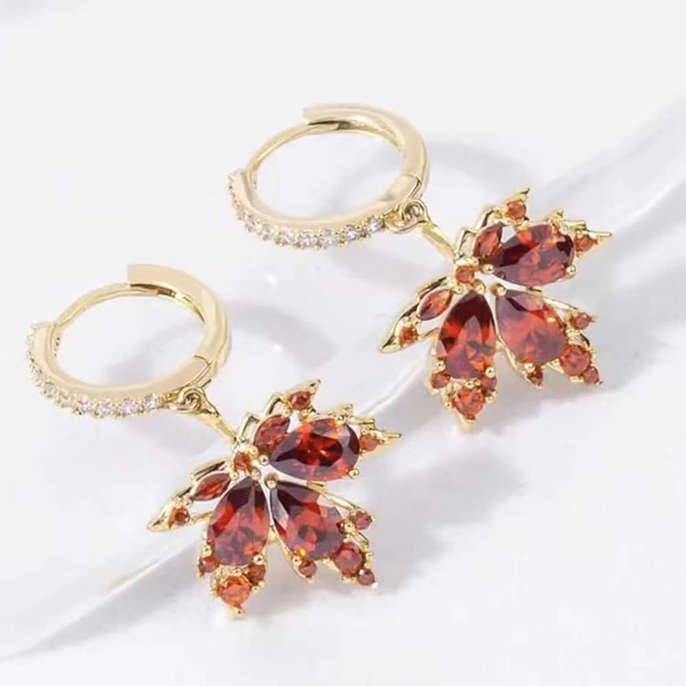 Dainty Maple Leaf Dangle Hoop Earrings Cubic Zirconia Crystal Leaves Drop Tiny Huggie Hoops Earring Fashion Jewelry Gifts for Women - Image 7