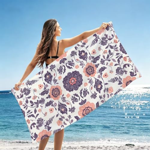 Serviette de plage microfibre 200x90 cm drap de bain fleur imprimé