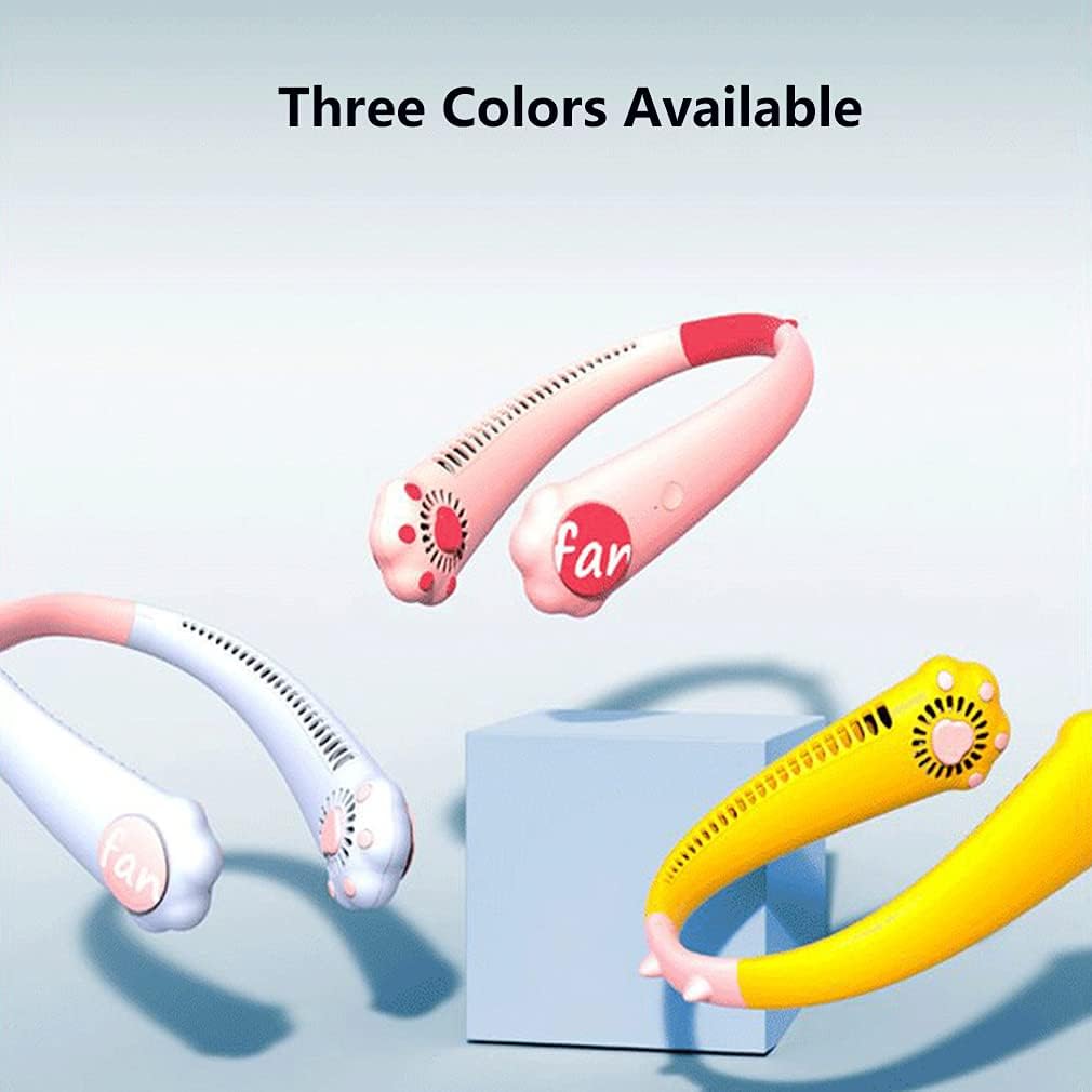 Cartoon Hanging Neck Fan Portable, Mini USB Cat Claw Bladeless Fan, Hands Free Neckband Silent Fan, Air Cooler Wearable Fan for Sport Office Outdoor, Kids Girls Boys Women Gift Pink