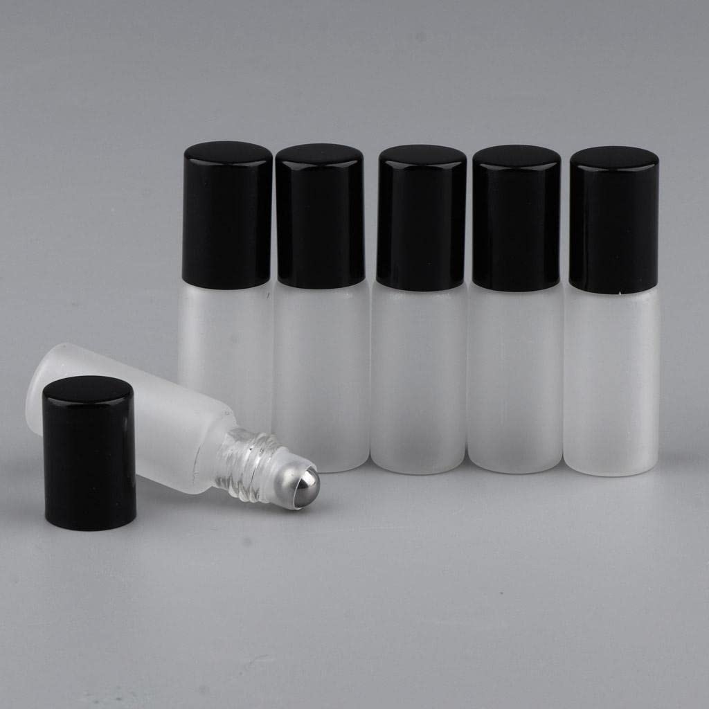 MYADDICTION 6Pcs Empty Perfume Essential Oil Roll on Bottles 5ml Mat Glass Roller Bottle Black