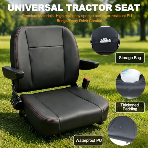 Image of Universal Forklift Seat Replacement,Zero Turn Mower Tractor Seat with Micro Switch-Armrest & Safety Belt,Waterproof PU Leather Seat Fit for Ariens,Snapper,Lawn Mower,Skid Loader,Excavator