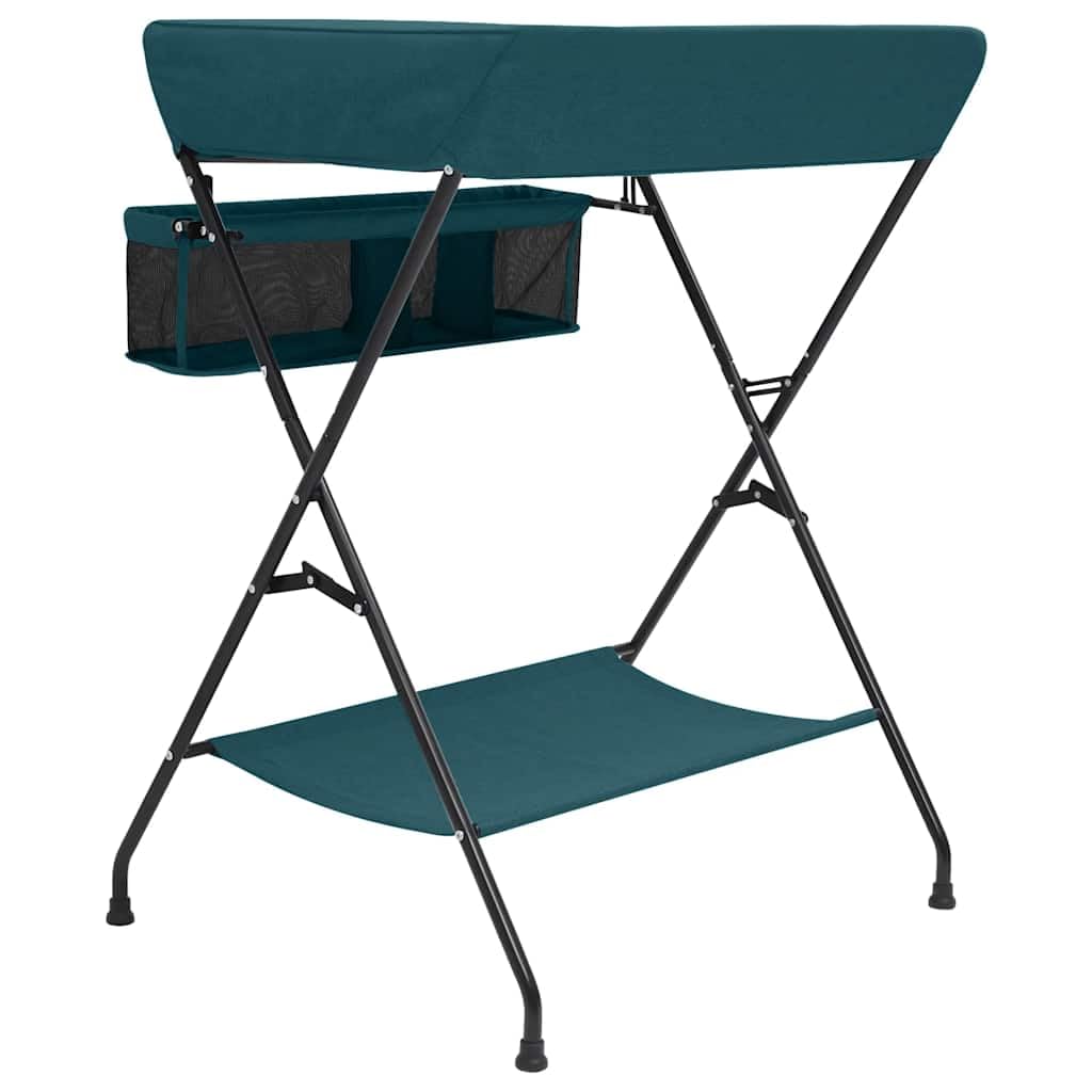 Wickeltisch Grün Eisen mit abwaschbarer Wickelauflage rutschfest gepolstert und wasserdicht, zusammenklappbar mit Stauraum, ideal für Kinderzimmer, Reise und Babypflege, 80,5 x 67 x 102,5 cm