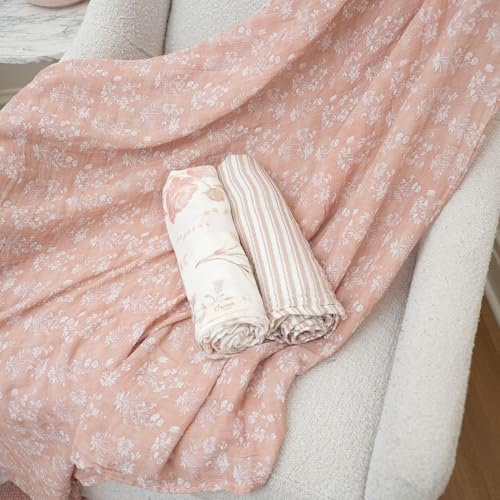 Crane Baby Wildflower 100% Cotton Muslin Swaddle Blankets, Set of 3, Baby Girl Swaddle Blanket, Lightweight Newborn Swaddles, Receiving Blankets for Girls, Baby Girl Blanket, Pink Nursery Decor by Crane Baby - Used condition - Image 6