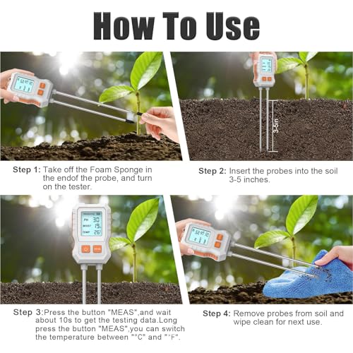 Image of HASTHIP Soil Moisture Meter, PH Meters Professional Soil Meter for Agriculture 3 in 1 Sensor Kit with Moisture PH Testing Inspection LCD Display
