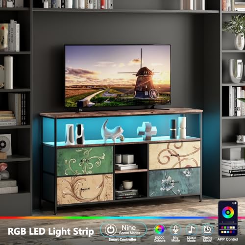 Meuble TV rétro LED RVB 3 tiroirs 108 cm HYNHXBP