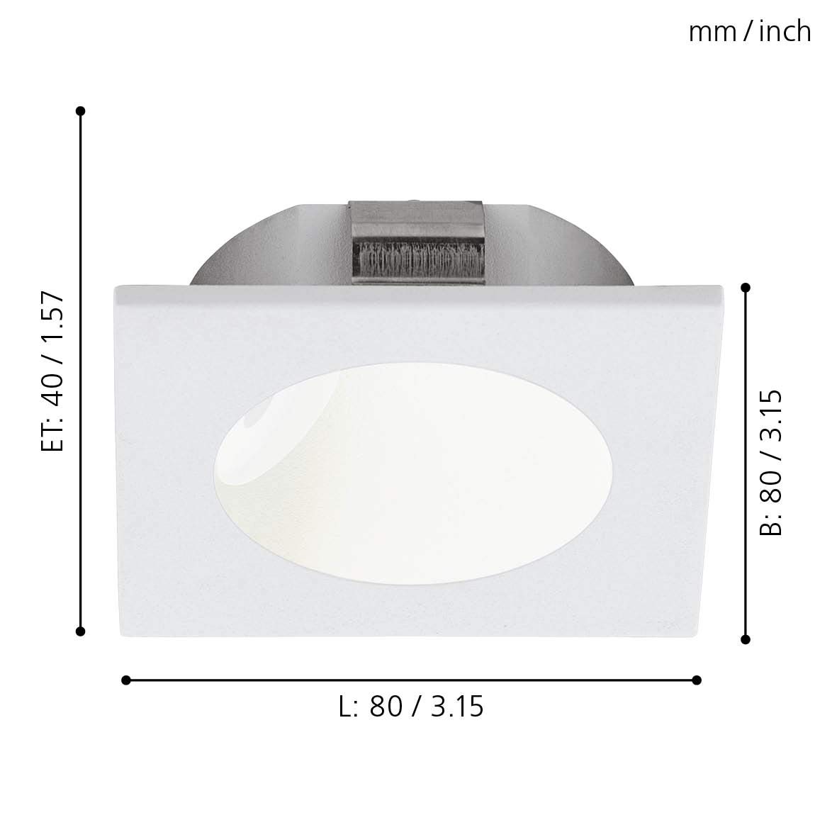 Eglo LED empotrable Zarate 1, foco LED de fundición de aluminio y plástico, lámpara empotrable LED en blanco, foco LED empotrable plano, luz cálida, L x A 8 cm