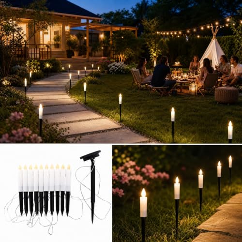 10 In 1 Solar Led Taper Candle Stake Lights Halloween Pathway Lights - image 3