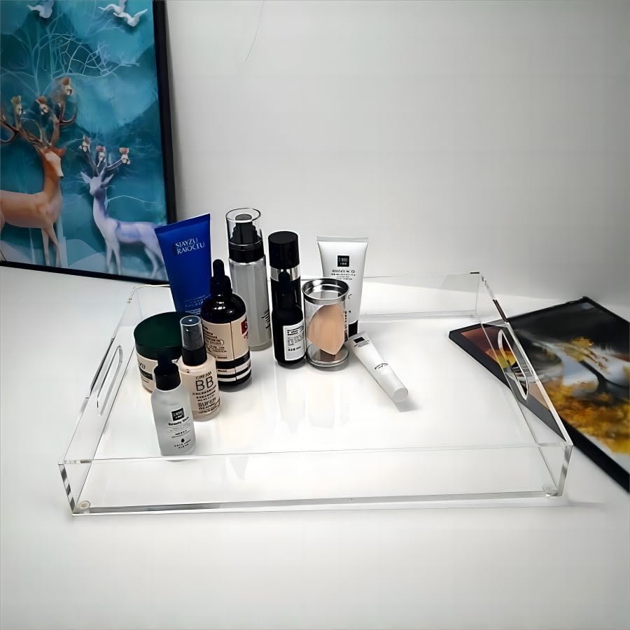 Miniatura 5 de YFYCUSA Bandeja de acrílico transparente de 11 x 14 pulgadas, bandeja para servir con asas, bandejas acrílicas para servir, a prueba de derrames,