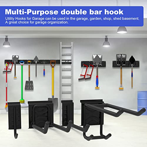 Mutilife 48 Inch Garage Tool Organizer Wall Mount,3 Rails And 8 Adjustable Storage Hooks, Yard Tool Rack, Garage Organizer Rack, Aluminum & Heavy Duty Steel For Ladders, Shovels, Stroller #TOP4