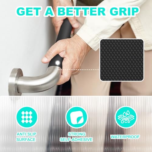 Image of Enhanced Cuttable Rubber Grip Tape, Ultra-Thin Strong Adhesive Non-Slip Tape for Safer Handles and Surfaces - Customizable, Waterproof, and Versatile Anti-Slip Solution (Black, 8 PCS)