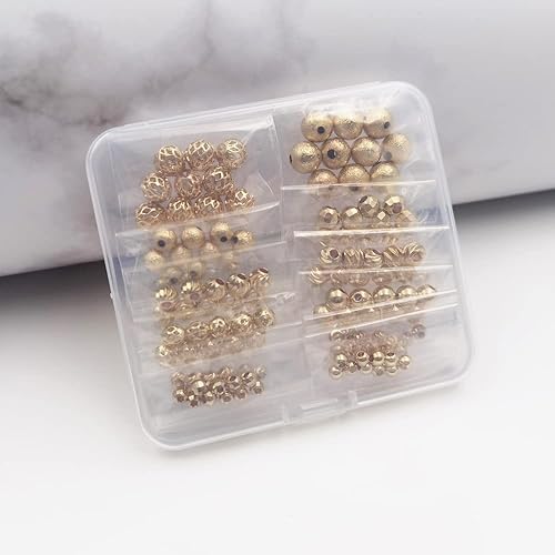 Miniatura 2 de INSPIRELLE 120 cuentas espaciadoras chapadas en oro de larga duración redondas y ovaladas para hacer joyas, pulseras, collares