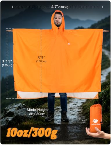 Image of ANYOO Hooded Rain Poncho for Adults Waterproof Lightweight Rain Coat for Men Women Reusable Rain Jacket for Emergency Outdoor