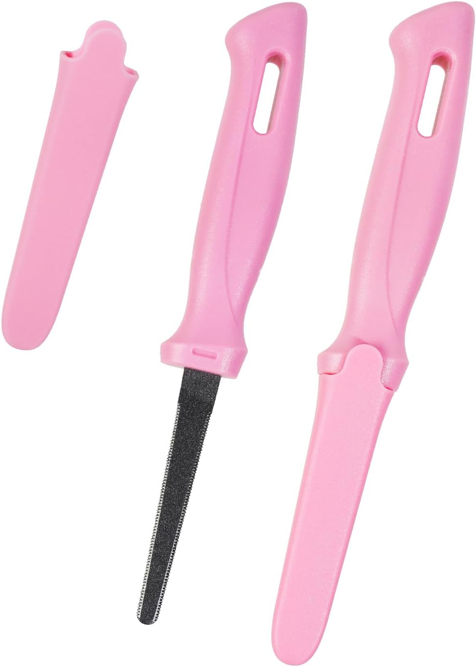 MANUFORE Safety Cardboard Cutter with Protective Sheath, Non-Stick Coated, Serrated & Smooth Dual-Blades Box Opener for Thick Cardboard & Deep Cuts, 2-Pack, Pink