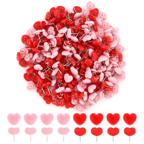 400 PCS Heart Push Pins, Cute Push Pins, Not Easy to Break or Bend, Suitable for Bulletin Boards, Posters, Photos, Postcards, Maps, Offices, Home Decoration (Pink + Red)