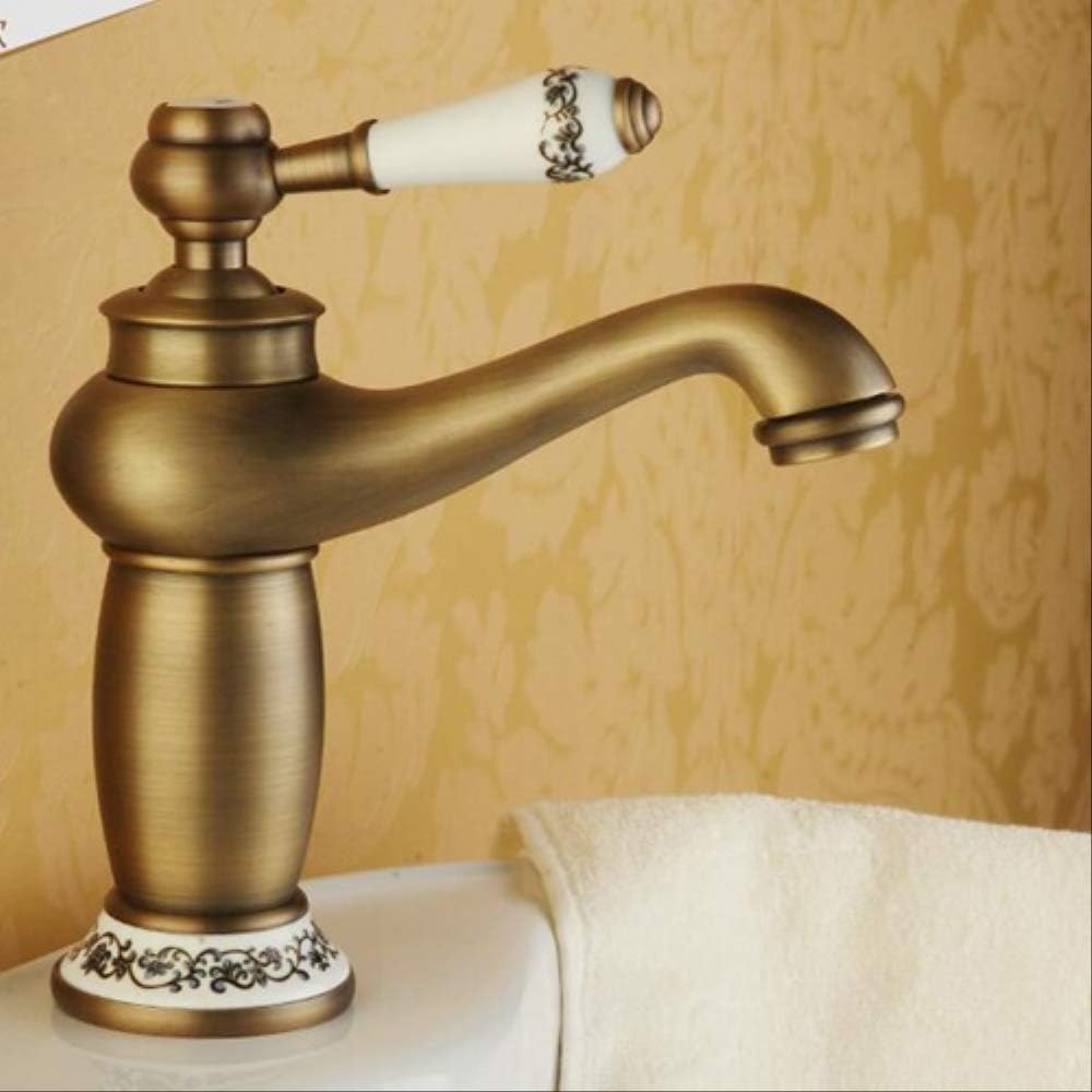 Xazlbiw Antique Bronze Bathroom Faucet Finish Brass Basin Sink Solid Faucets Single Handle Water Mixer Taps Bath Crane