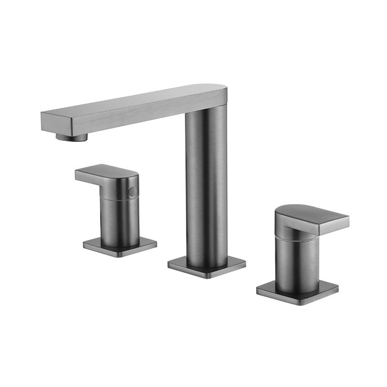 Bathroom Copper Rotatable Split Basin Hot & Cold Faucet, Gunmetal Gray (Double Handle)