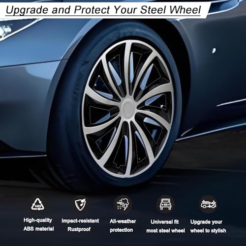 Image of Hubcap Wheel Cover Replacement R16 Hub Caps Universal-Fit Steel Wheel Rim Cover ABS Material Exterior Accessories for Car Truck SUV -Set of 4(16-inch,Silver-Black)