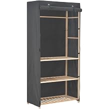 3-Tier Clothes Wardrobe Grey 79x40x170 cm with Hanging Rail and Wooden Frame, Easy Assembly Storage Solution for Clothes and Shoes, Functional Wardrobe for Home Organization