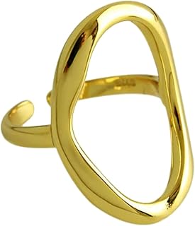Julia Store 18K Gold Plated Stainless Steel Oval Round Loop Open Statement Classic Adjustable Minimalist Geomatic Circle Ring for Women