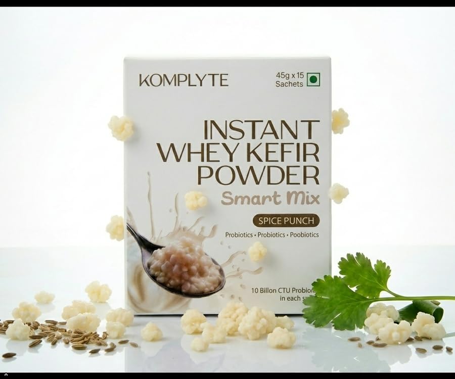 KOMPLYTE Instant Whey Kefir Powder Smart Mix Spice Punch | 10 Billion Cfu Probiotics | Prebiotic + Postbiotic ( 3 in 1) Blend for Gut Health and Muscle Recovery | Keto Friendly Healthy Drink (15 Sachets)-image-26