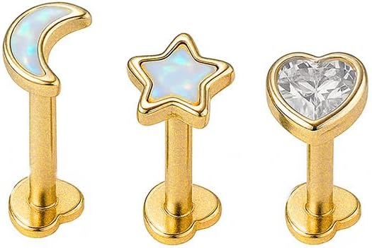 CAITLYNMINIMALIST 18K Gold Plated Sterling Silver Flat Back Set of 3 Single Tiny Mix Stud Earrings for Women