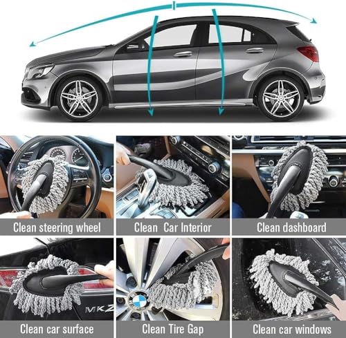 Image of OTO2EYE 5 PCs Microfiber Car Duster with Long Handle Car Cleaning Brush Exteriror and Interiror Car Cleaning Cloth Car Ac Vent Cleaner Brush for Car, Motorbike, SUVs Car Cleaning Kit (Combo 7)