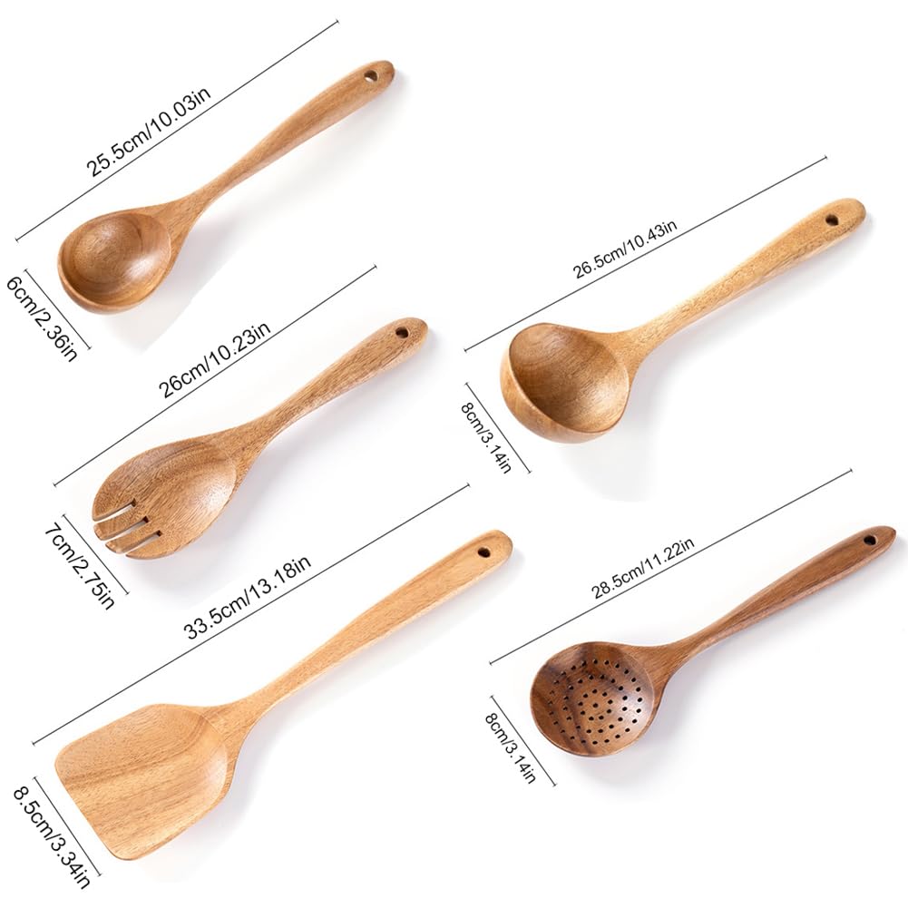 Cucchiai in teak di alta qualità, cucchiai in legno per cucinare, durevoli, ecologici e sicuri, regalo per la mamma, utensili da cucina sani (set di