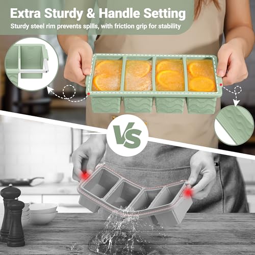 Image of Silicone Freezer Trays with Lid for Soup, 1-Cup & 2-Cup Large Ice Cube Molds Food Storage Containers for Meal Prep, Freeze 500mL /250mL /125mL Portions - 2 Pack