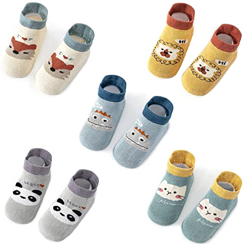 Image of Exegawe Baby Socks with Grippers 5 Pairs Toddler Kids Cartoon Floor Ankle Non Slip Socks