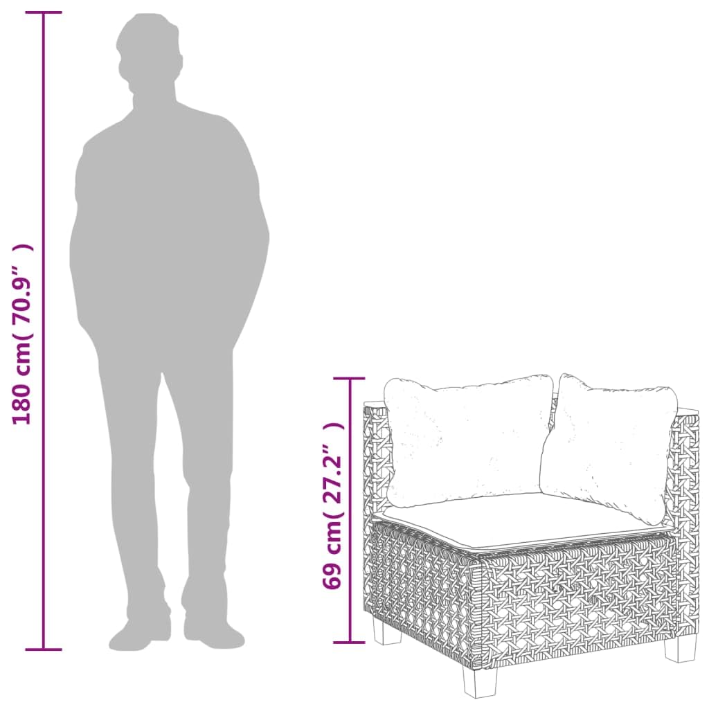 Divano Angolare da Giardino Grigio Polyrattan 63,5 cm | Seduta con cuscino sfoderabile lavabile, design modulare, carico max 110 kg, acciaio e acacia