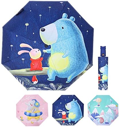 Evka Kids Folding Umbrella—Auto Open/Close, Travel Compact, Cartoon, Anti-Rebound,Waterproof and UV-resistant Umbrella for boys and girls.
