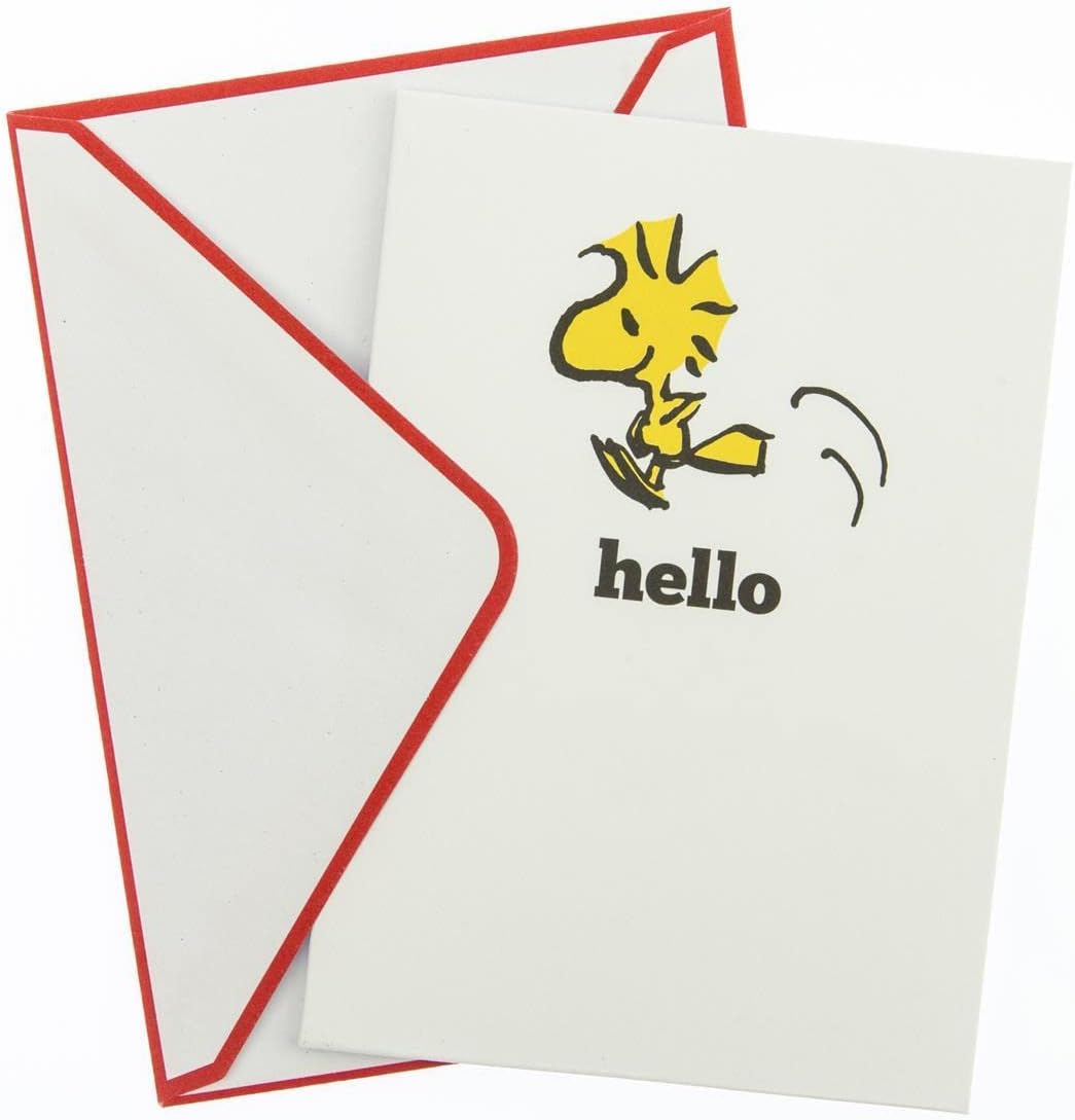 Graphique Happy Woodstock Boxed Notecards, 16 Peanuts "Hello" Message Cards, with Matching Envelopesand Storage Box, 3.25" x 4.75"