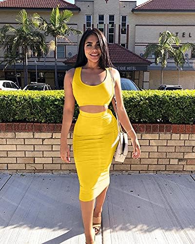 GOBLES Women's Sexy Summer Outfits Bodycon Tank Top Midi Skirt 2 Piece Dress - Image 4