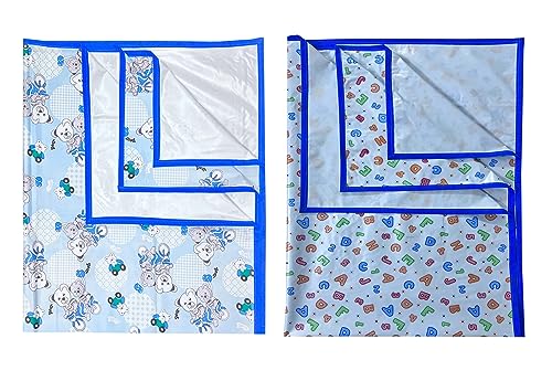 Image of EcoSoft Plastic Sheet,PVC Sheet for Kids,Rubber Sheet for Babies,Bed Wetting Protector(90 x 135 cm) (Blue Bear & ABC123 Blue)