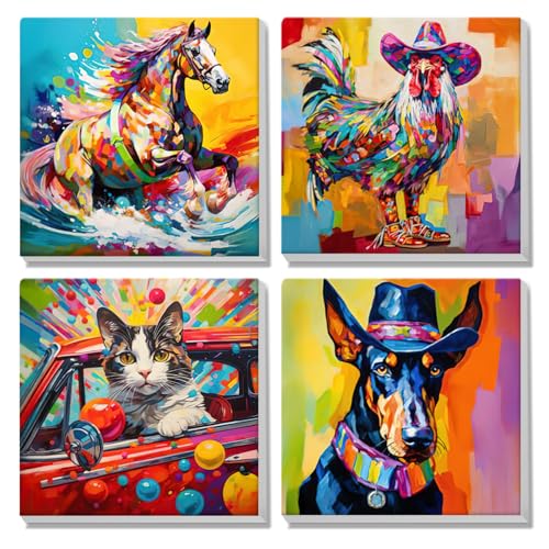 MISCER 4 piezas de pintura por números para adultos, animales coloridos pintura por números adultos principiantes con marco, kit de pintura al óleo de animales DIY para decoración del hogar 20 x 20 cm