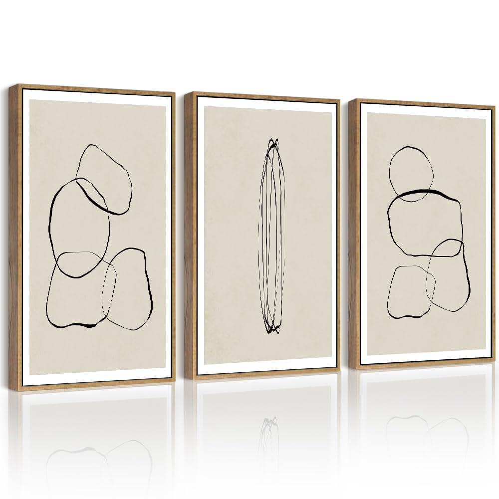 Drsoum Black Abstract Framed Wall Art Decor Minimalist Geometry Ring Grid Lines Graffiti & Street Prints Modern Art Decorative Ready To Hang - 11x14in