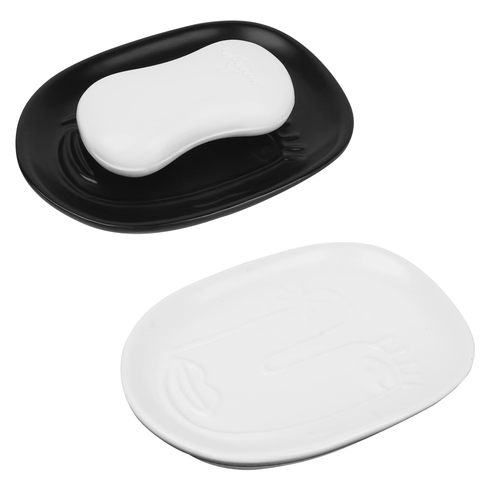 Porte-savon en céramique noir et blanc abstract pour douche et cuisine Lot de 2