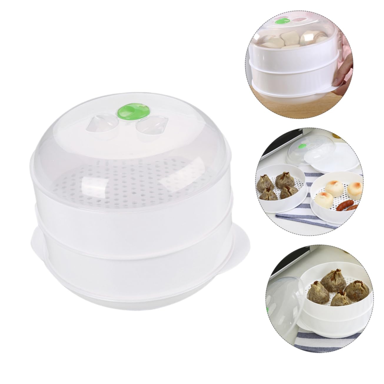 Alimento doble para microondas para cocinar verduras con ventilación para una fácil limpieza y circulación de vapor eficiente 7