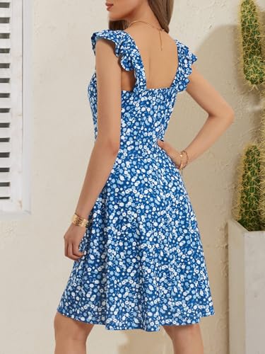 Image of HUHOT Summer Sun Dresses for Women 2025 Adjustable Square Neck Sleeveless Midi Floral Graduation Beach Casaul Sundresses