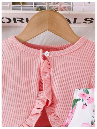 WDIRARA Toddler Girl's 2 Piece Set Frill Cardigan Floral Sleeveless A Line Dress Outfits3