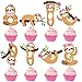 24pcs Sloth Cupcake Toppers Decorations Sloth Birthday Party Supplies Sloth Party Decorations for Kids Girls Sloth Theme Cute Animal Theme Birthday Party Wedding Baby Shower Supplies