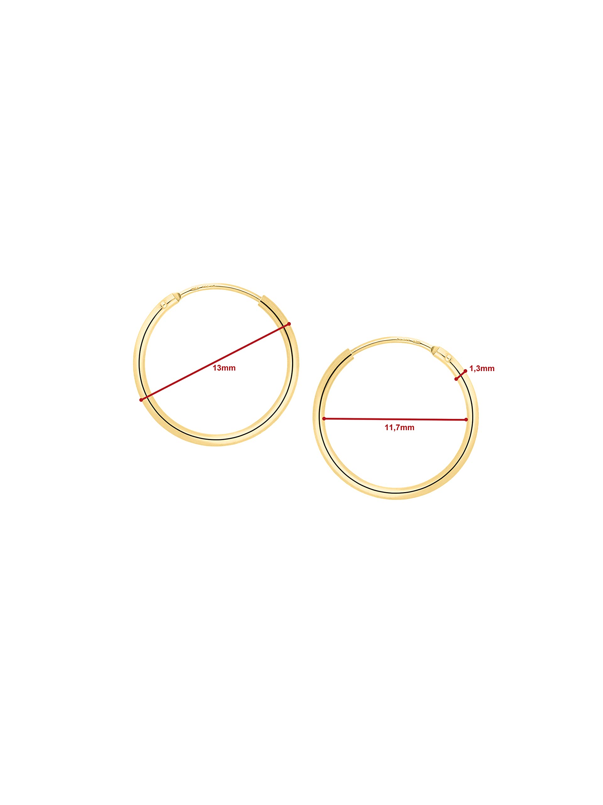 MyGold Orecchini creoli vero oro giallo 585 oro (14 carati) piccolo Ø 13mm Orecchini in oro Sunset lucido C-04109-G401-13mm/1.3mm