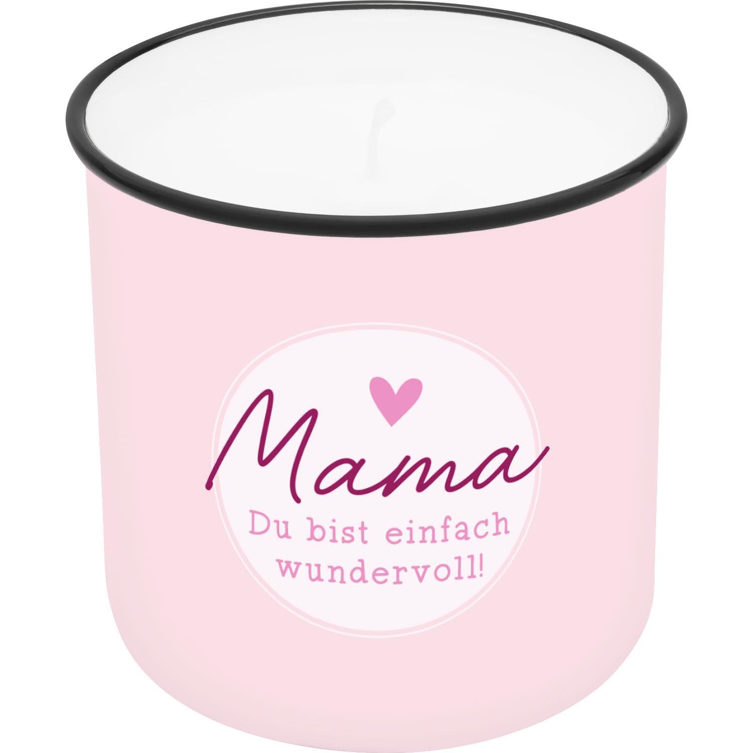 GRUSS & CO Candle in Mug Motif Mama | Printed Candle Cup, Porcelain, Height 8.8 cm, Diameter 8.4 cm | Gift, Decorative Item | 74763