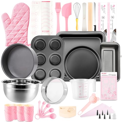 Morfakit Baking Pans Set, 25 PCS Complete Cake Baking Set with Baking Sheets, Cake Pan, Loaf Pan, Muffin Pan, Pizza Pan, Cake Baking Supplies for Beginner Kids Adults, Black Morfakit Baking Pans Set, 25 PCS Complete Cake Baking Set with Baking Sheets, Cake Pan, Loaf Pan, Muffin Pan, Pizza Pan, Cake Baking Supplies for Beginner Kids Adults, Black