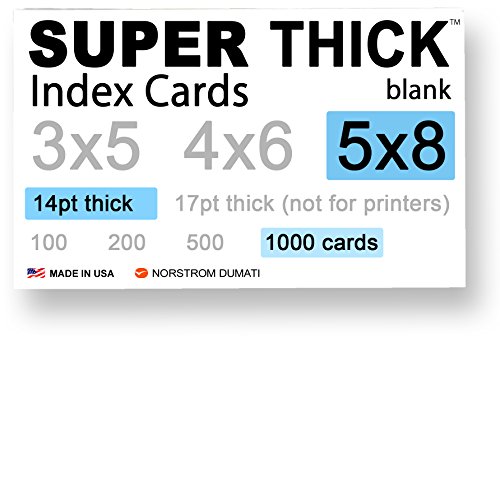 1,000 SUPER THICK index cards / 5"x8" / 14pt (0.014") 100lb / blank un-ruled / 97 white / note-cards post-cards flash-cards / extra heavy-weight duty, acid-free, 5 X 8 card stock in bulk
